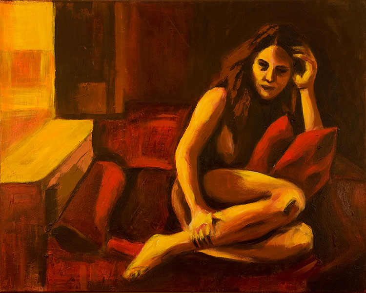 An Evening On The Couch / Soirée sur le canapé 
2011, Christine Fogl
Acrylic on canvas / Acrylique sur toile
30’’ X  24’’